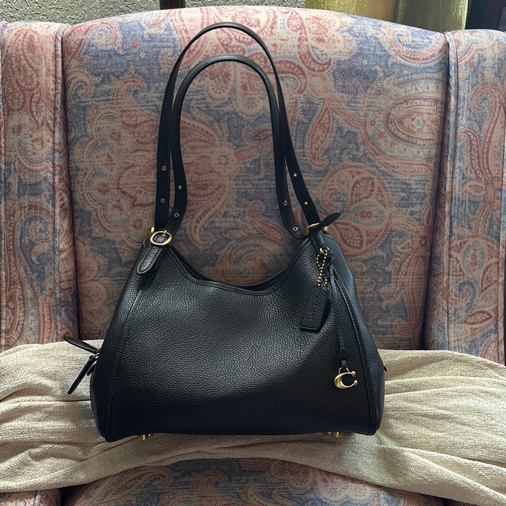 Coach Bella Black Pebbled Leather Shoulder Bag with Gold Accents Never used NWT